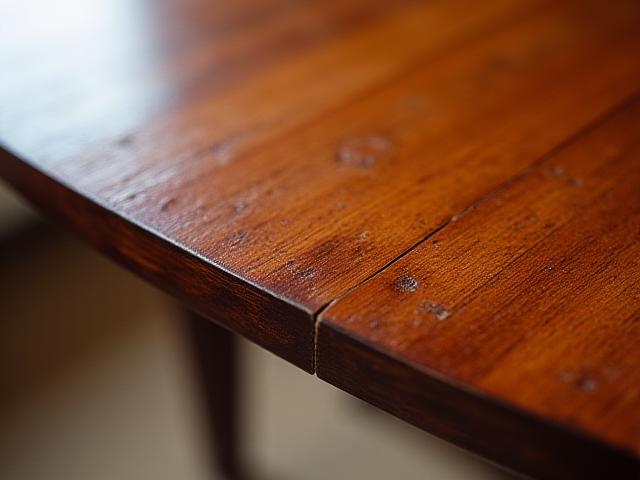 Detaljbild av restaurerat slagbord med polerad yta